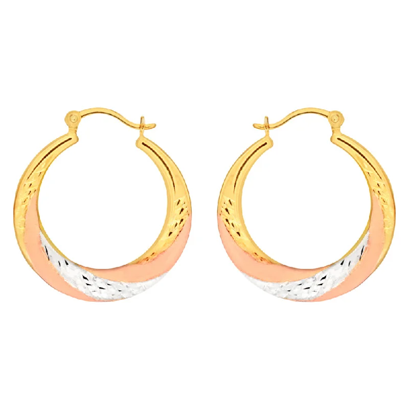 Luxury Meets Affordability – Jewelry Sale Live Now 9ct Yellow Gold, White Gold & Rose Gold Swirl Creole Hoop Earrings