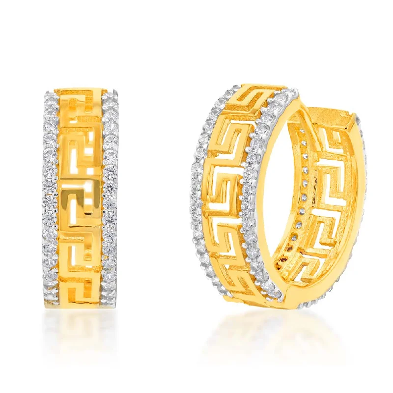 Buy More, Save More On Stunning Jewelry Pieces 9ct Yellow Gold Zirconia Greek Key Huggie Hoops
