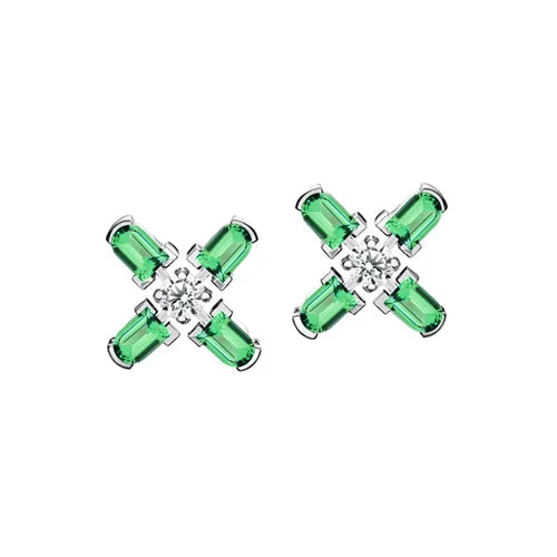 Grab Exquisite Jewelry At The Lowest Prices Arch Florale PM Stud Earrings, 18k White Gold with DAVIDOR Arch Cut Green Tourmaline and Brilliant Diamonds