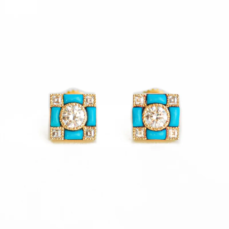 Handcrafted Beauty At Affordable Prices Art Deco Turquoise Diamond Stud Earrings