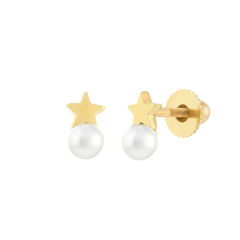 Limited-Time Offer On Elegant Jewelry Pieces Childs Star and Pearl Stud Earrings with Screw Back