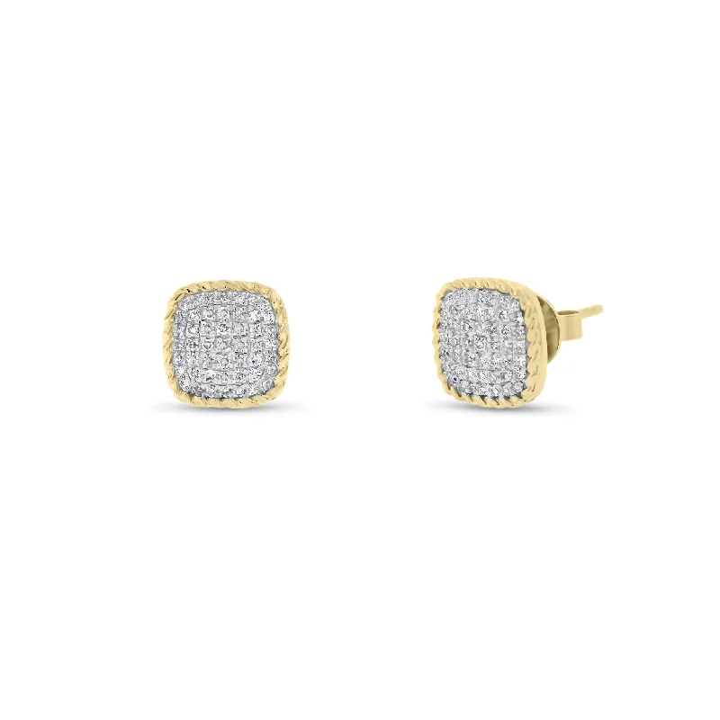 Classic And Modern Jewelry Styles On Sale Diamond Cushion-Shaped Stud Earrings with Braided Gold