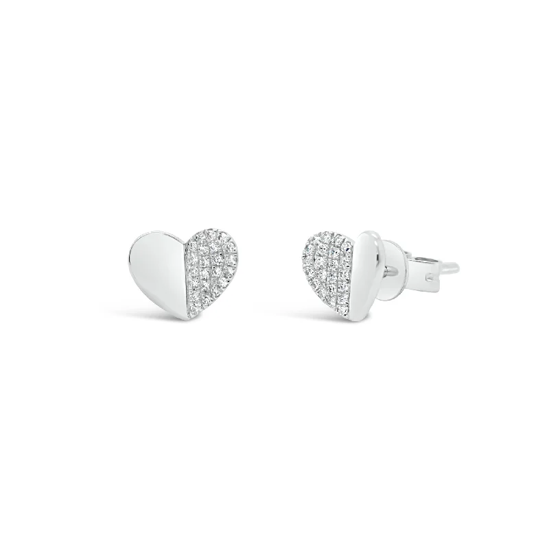 Shop Handcrafted Jewelry At Special Promotional Rates Diamond Half-Set Heart Stud Earrings