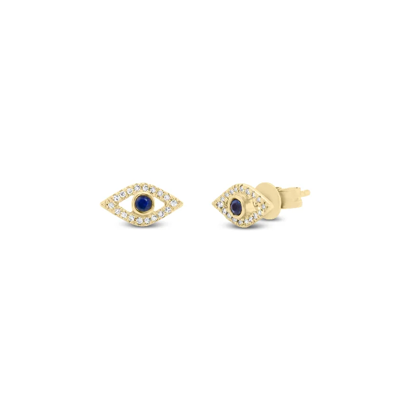 Bohemian-Inspired Jewelry For Free-Spirited Fashion Diamond & Sapphire Evil Eye Stud Earrings