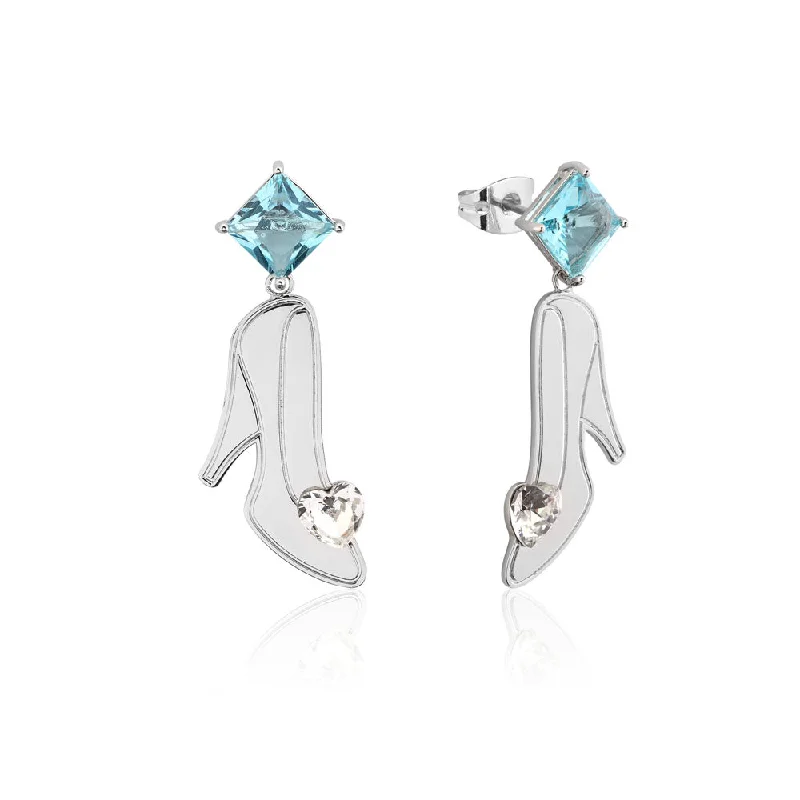 Romantic Heart-Shaped Jewelry For Special Gifts Disney Princess Cindrella White Gold Plated Crystal Slipper Drop Earrings