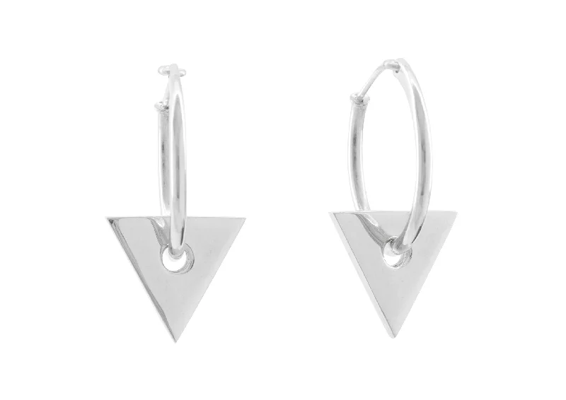 Delicate Crystal Jewelry For Sophisticated Charm E13 Triangle Hoop Earrings, Sterling Silver Delicate Crystal Jewelry For Sophisticated Charm E13 Triangle Hoop Earrings, Sterling Silver