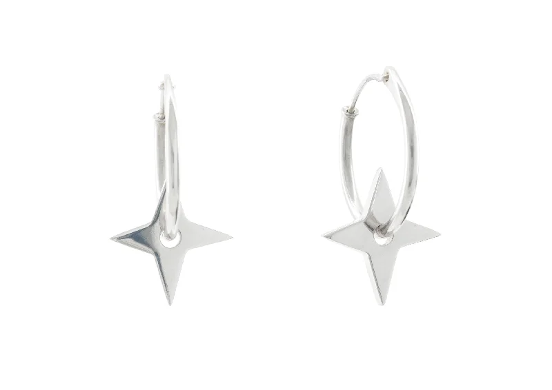 Luxury Jewelry Now At Special Promotional Rates E28 Four-Point Star Hoop Earring, Sterling Silver