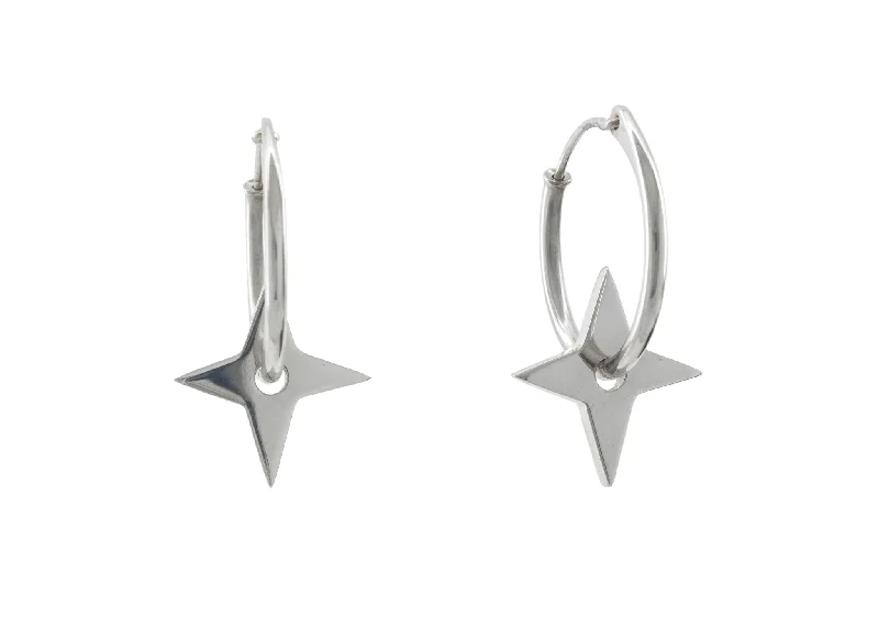 Shop Stylish Jewelry Now And Save Big E28 Four-Point Star Hoop Earring, White Gold & Platinum