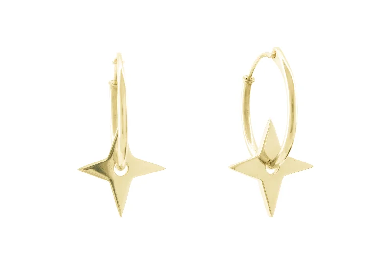 Affordable Luxury Jewelry For Every Occasion E28 Four-Point Star Hoop Earring, Yellow Gold