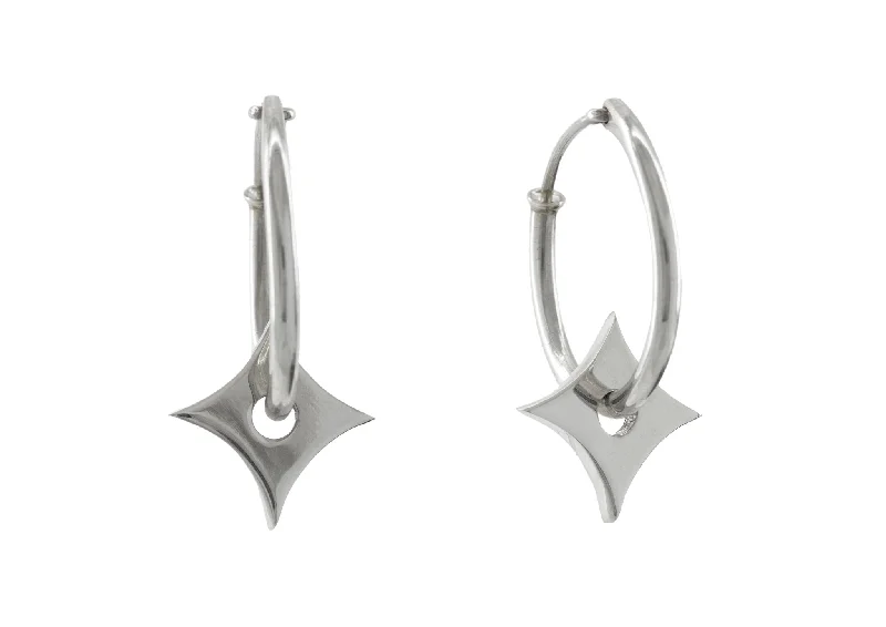 Limited-Time Offer On Elegant Jewelry Pieces E29 Four-Point Concave Star Earring, White Gold & Platinum