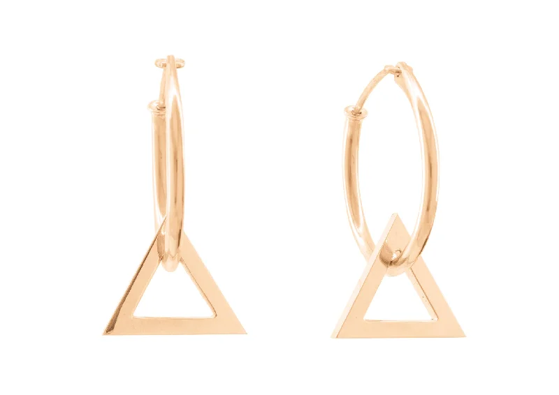 Unique Jewelry Designs Now At Discounted Rates E3 Open Triangle Hoop Earrings, Red Gold