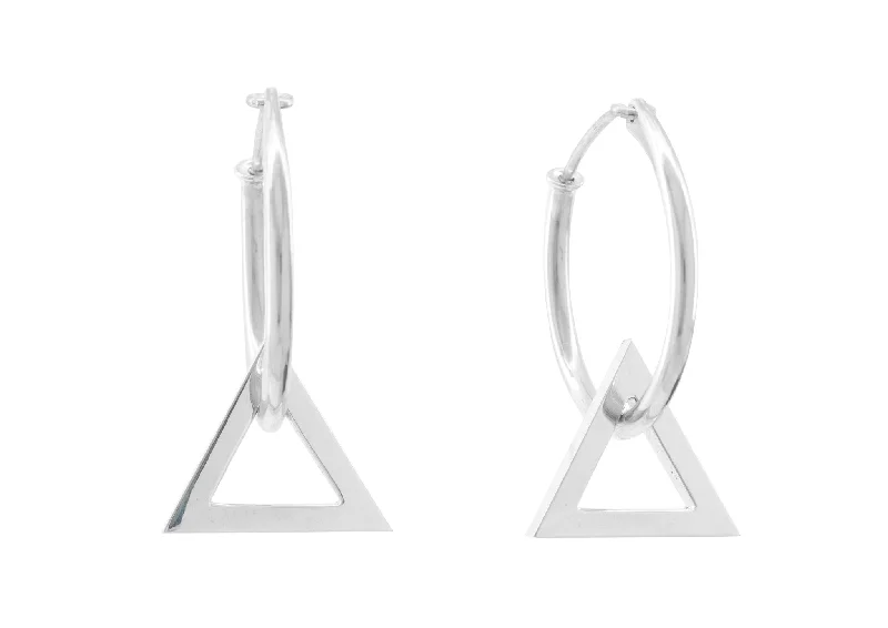 Luxury Handcrafted Jewelry For Elegant Looks E3 Open Triangle Hoop Earrings, Sterling Silver Luxury Handcrafted Jewelry For Elegant Looks E3 Open Triangle Hoop Earrings, Sterling Silver