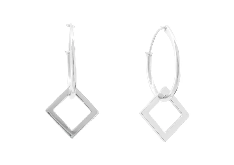 Trendy Minimalist Jewelry For Everyday Wear E4 Open Square Hoop Earrings, Sterling Silver Trendy Minimalist Jewelry For Everyday Wear E4 Open Square Hoop Earrings, Sterling Silver