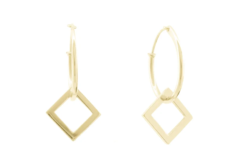 Limited-Time Offer On Premium Jewelry Collections E4 Open Square Hoop Earrings, Yellow Gold
