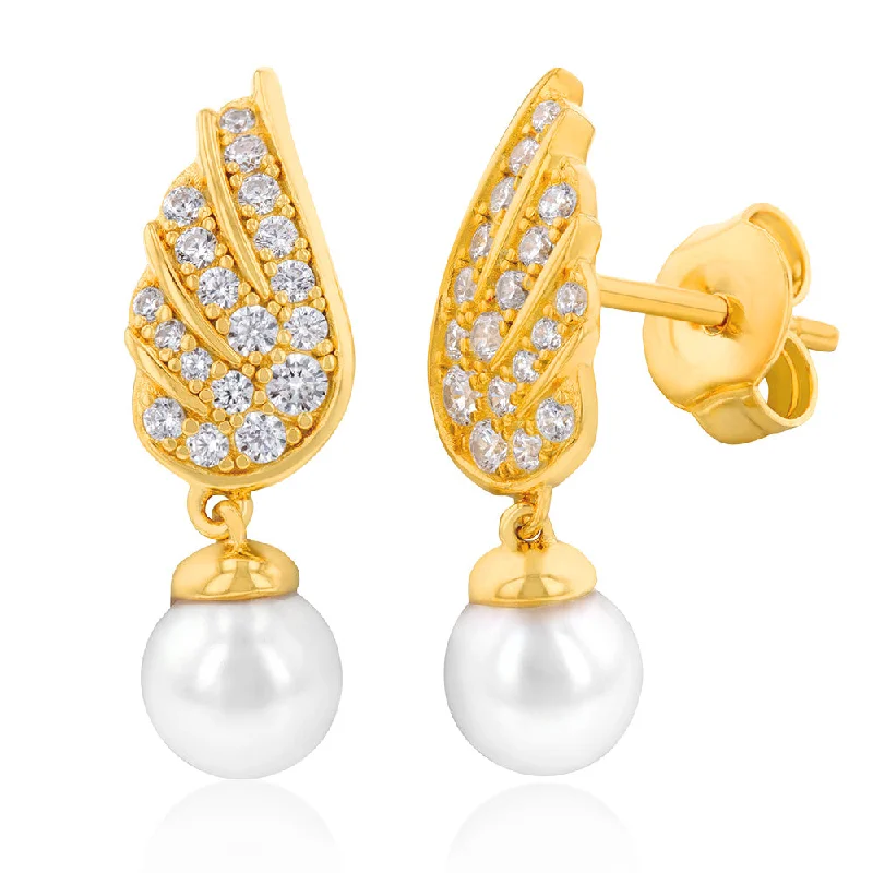 Don't Miss Out On Bestselling Jewelry At Special Prices Gold Plated Silver Fresh Water Pearl & Cubic Zirconia On Wings Drop Earrings Don't Miss Out On Bestselling Jewelry At Special Prices Gold Plated Silver Fresh Water Pearl & Cubic Zirconia On Wings Drop Earrings