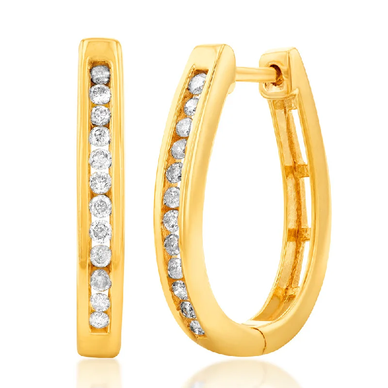 Jewelry Sale Alert – Shop Timeless Elegance Today Gold Plated Sterling Silver 1/4 Carat Diamond Hoop Earrings