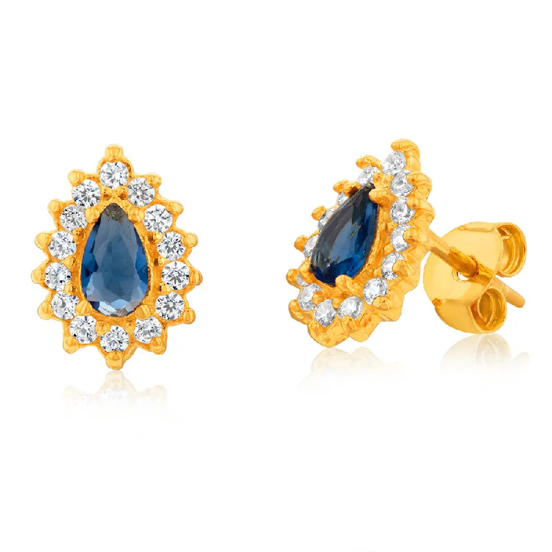Exclusive Jewelry Discounts – Shop Now For Savings Gold Plated Sterling Silver Created Sapphire White Cubic Zirconia Studs Earrings