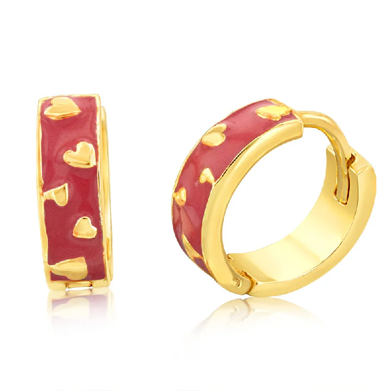 Huge Savings On Premium Jewelry Styles Gold Plated Sterling Silver Hearts Pink Enamel 13mm Hoop Earrings