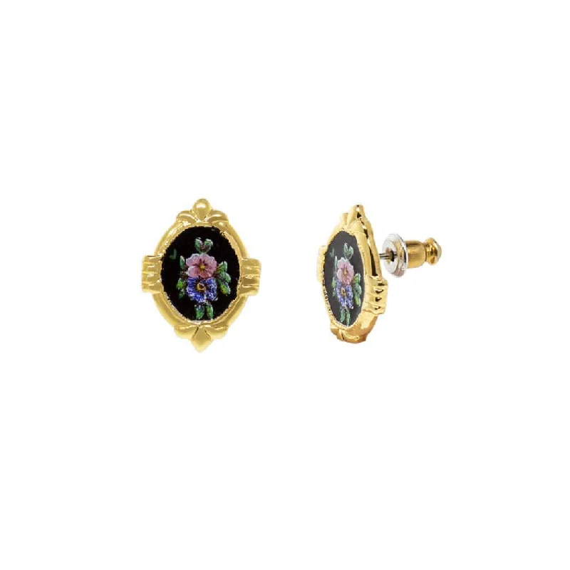 Luxury Jewelry At Unbeatable Discounts 1928 Jewelry Black Pink And Green Flower Decal Oval Stud Earrings