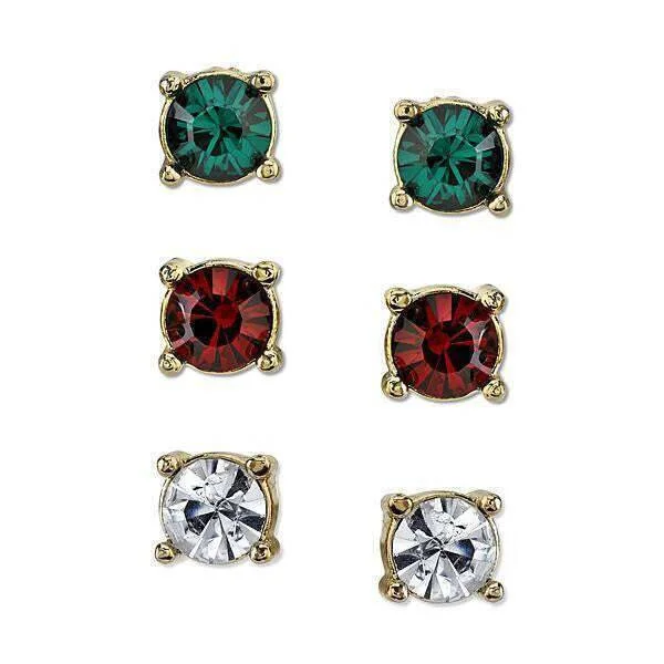 Bestselling Jewelry At Special Promotional Rates 2028 Jewelry Gold-Tone Green, Red, And Crystal Trio Stud Earrings
