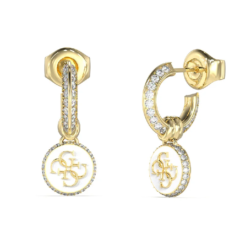 Grab Exquisite Jewelry At The Lowest Prices Guess Gold Plated Stainless Steel 25mm 4G Logo Knot Huggies Earrings