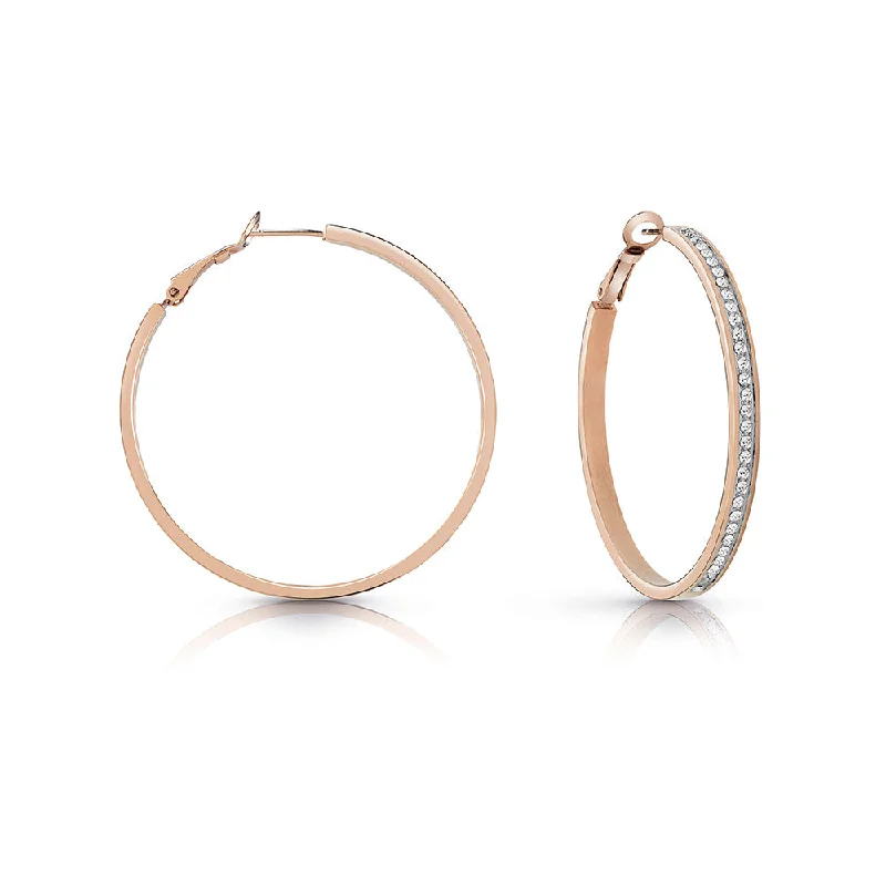 Get Ready To Sparkle – Special Jewelry Discounts GUESS Rose Plated 50mm Front Crystal Pave Hoops