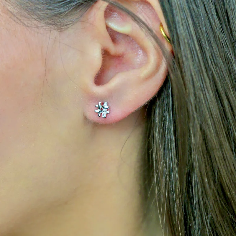 Shop Elegant Jewelry At Unbeatable Prices HASHTAG- Sterling Silver and CZ Stud Earrings