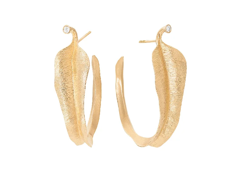 Personalized Jewelry Sale – Meaningful Gifts At Great Prices Leaves Creole Small Earrings with Diamonds, Yellow Gold