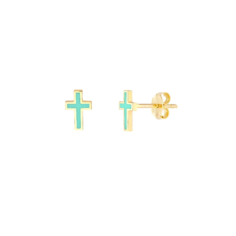 Elegant Jewelry, Exclusive Prices – Shop Now Lt.Turquoise Enamel Cross Stud Earrings