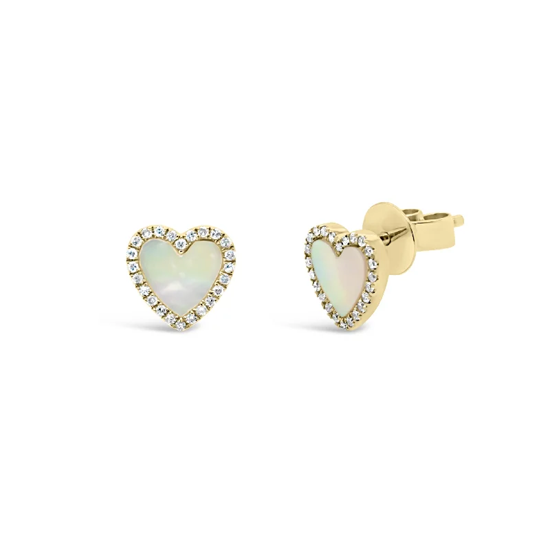 Shop Dazzling Jewelry At The Best Prices Mother of Pearl & Diamond Heart Medium Stud Earrings