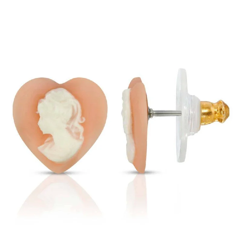 High-Quality Gemstone Jewelry For Special Occasions 1928 Jewelry Pink Cameo Heart Post Stud Earrings