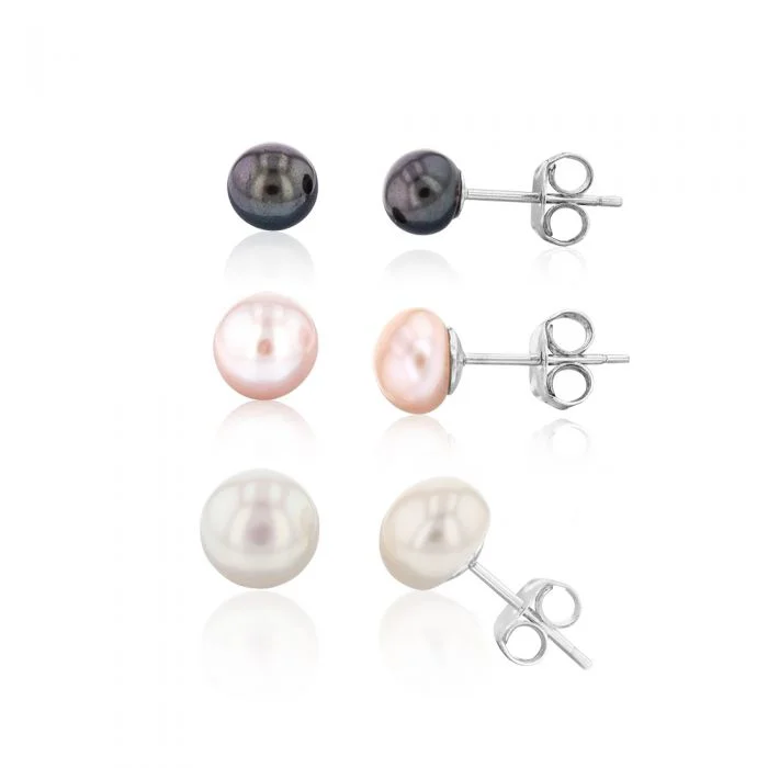 Bohemian-Inspired Jewelry For Free-Spirited Fashion Set of 3 Freshwater Pearl Studs