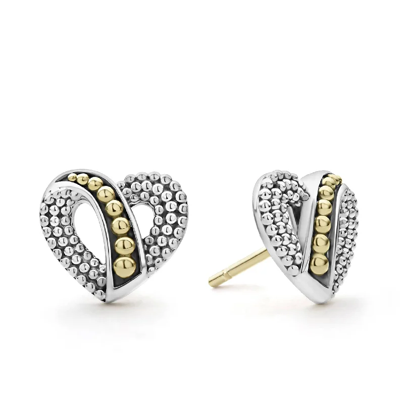 Elegant Jewelry, Affordable Luxury – Shop Now Signature Caviar Two-Tone Beaded Heart Stud Earrings