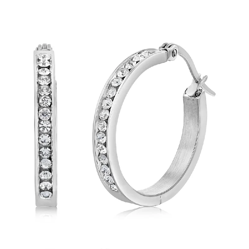 Don't Miss Out On Jaw-Dropping Jewelry Discounts Stainless Steel 25mm Half Circle Crystal Hoop Earrings