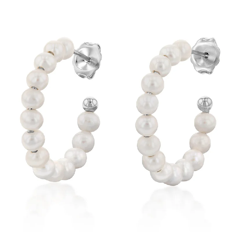 Premium Diamond Jewelry At Once-In-A-Lifetime Discounts Sterling Silver 3.5-4mm 20mm Diametre Freshwater Pearl 3/4 Hoops
