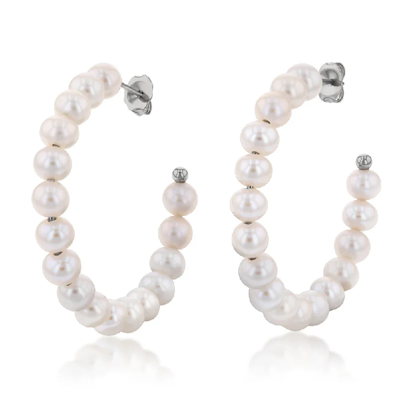 Chic And Stylish Jewelry At Exclusive Prices Sterling Silver 5.5-6mm 35mm Diameter Freshwater Pearl 3/4 Hoops