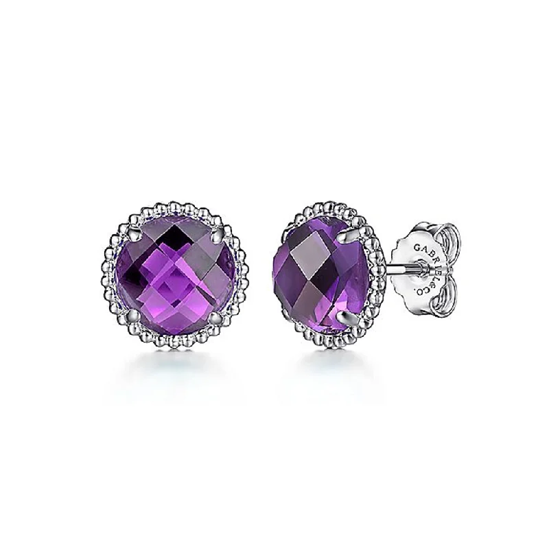 Modern Jewelry At Exclusive Discounts – Shop Today Sterling Silver Amethyst Stud Earrings With Bujukan Bead Frame