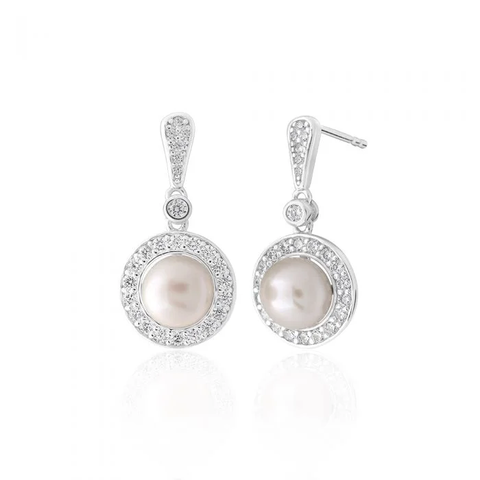Breathtaking Jewelry At Limited-Time Savings Sterling Silver Freshwater Pearl and White Zirconia Circle Drop Earrings