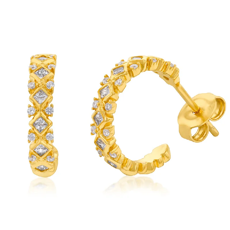 Shop Modern Jewelry Collections With Exclusive Discounts Sterling Silver Gold Plated Cubic Zirconia On Fancy Half hoop Earring