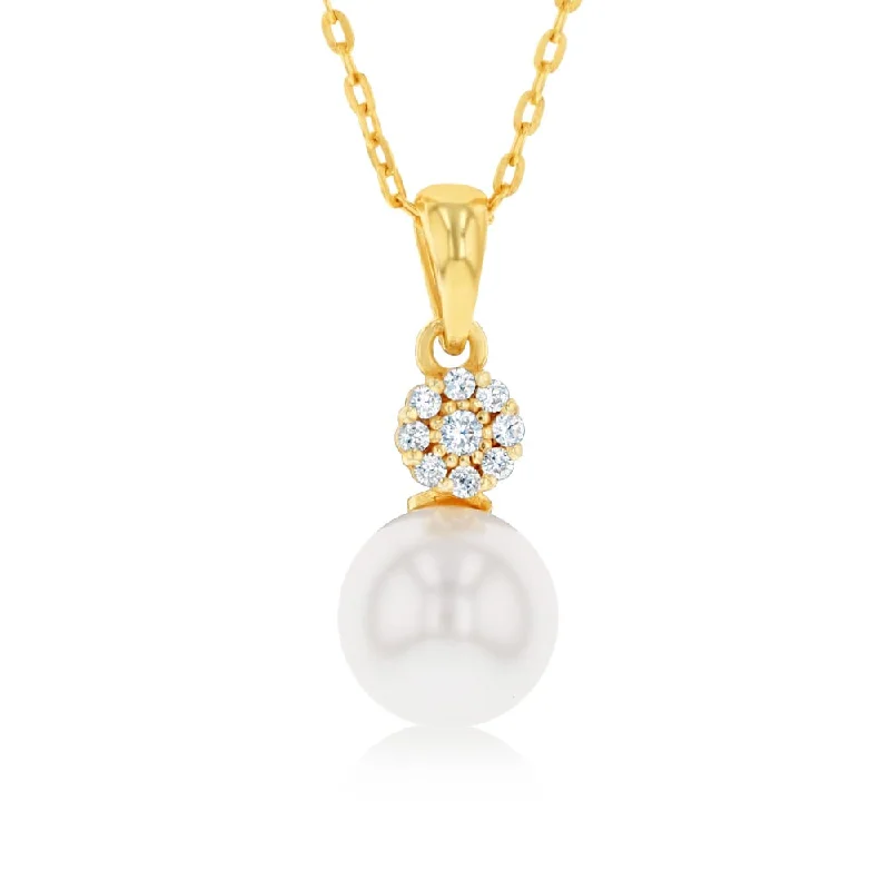 Elegant Jewelry At Unbeatable Offers – Shop Before It's Gone Sterling Silver Gold Plated Pearl And Cubic Zirconia Pendant On 45cm Chain