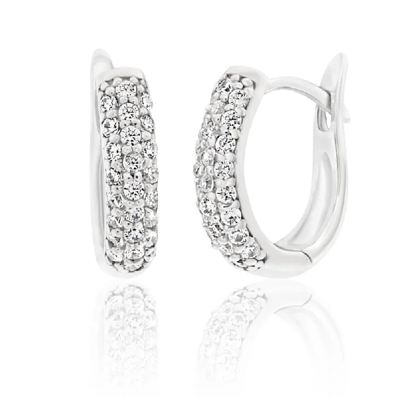 High-End Jewelry, Now More Affordable Than Ever Sterling Silver Rhodium Plated Cubic Zirconia Pave Huggies Hoop Earrings
