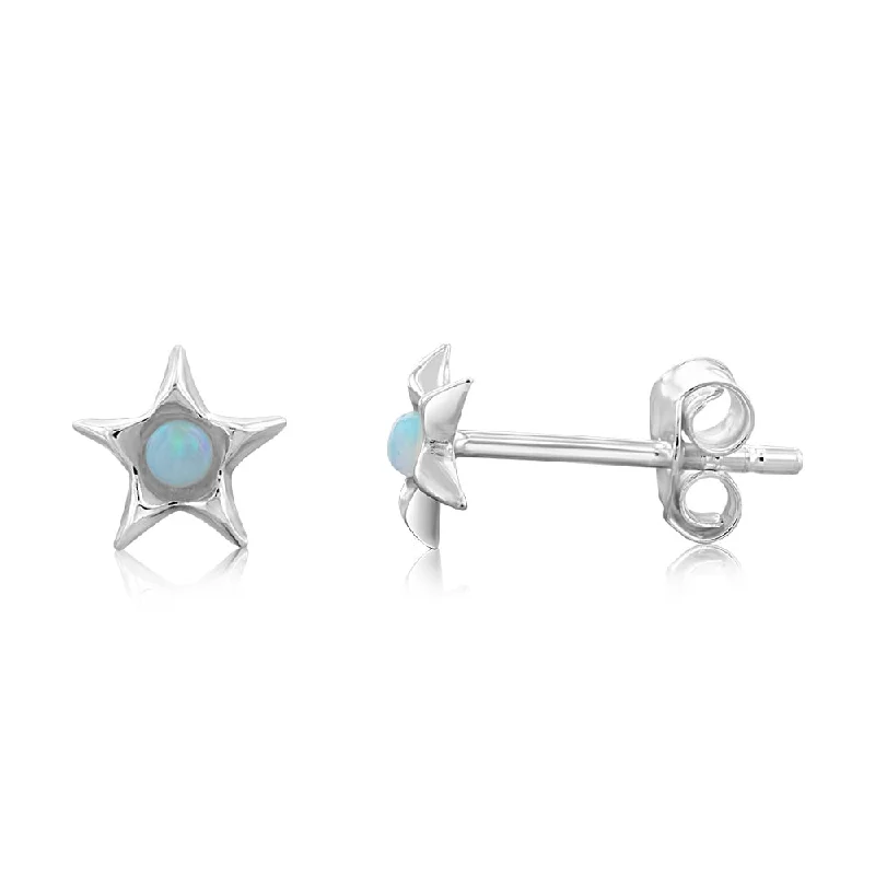 Customized Silver Jewelry For Unique Style Sterling Silver Star Blue Opal Glass Studs Earrings