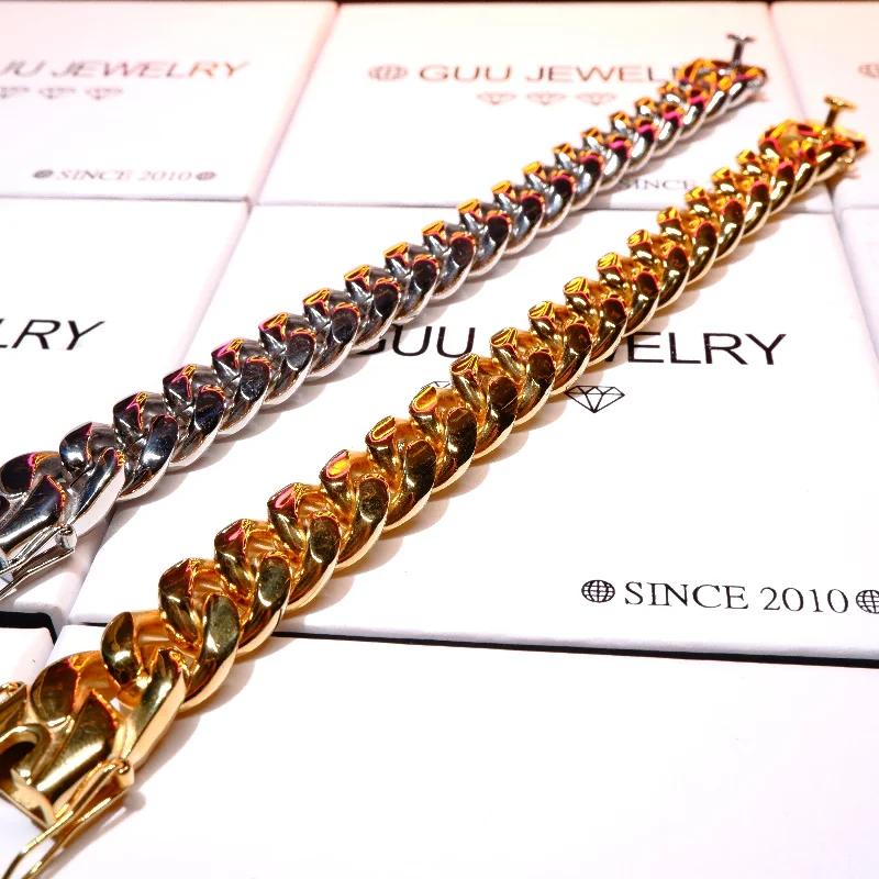 Personalized Jewelry At Special Discount Rates 14mm White/Gold-Plated Classic Miami Cuban Bracelet