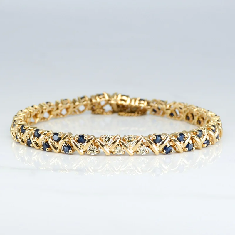 Personalized Engraved Jewelry For Meaningful Gifts Yellow Gold Sapphire & Diamond Tennis Bracelet | 3.50ctw, 0.40ctw |