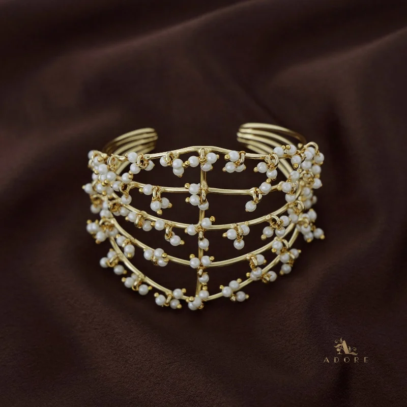 Trending Jewelry Now Available At Exclusive Prices Amelia Five Layer Cluster Pearl Golden Bangle