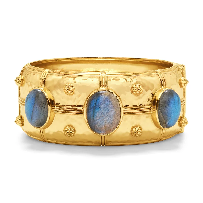 Handmade Pearl Jewelry For Timeless Elegance Cleopatra Grande Hinged Bangle - Gold/Blue Labradorite