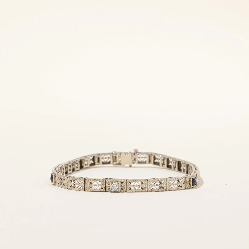 Huge Savings On Timeless Jewelry Collections Vintage Natural Diamond & Synthetic Sapphire Line Bracelet | 0.08 ct, 0.16ctw | 7"