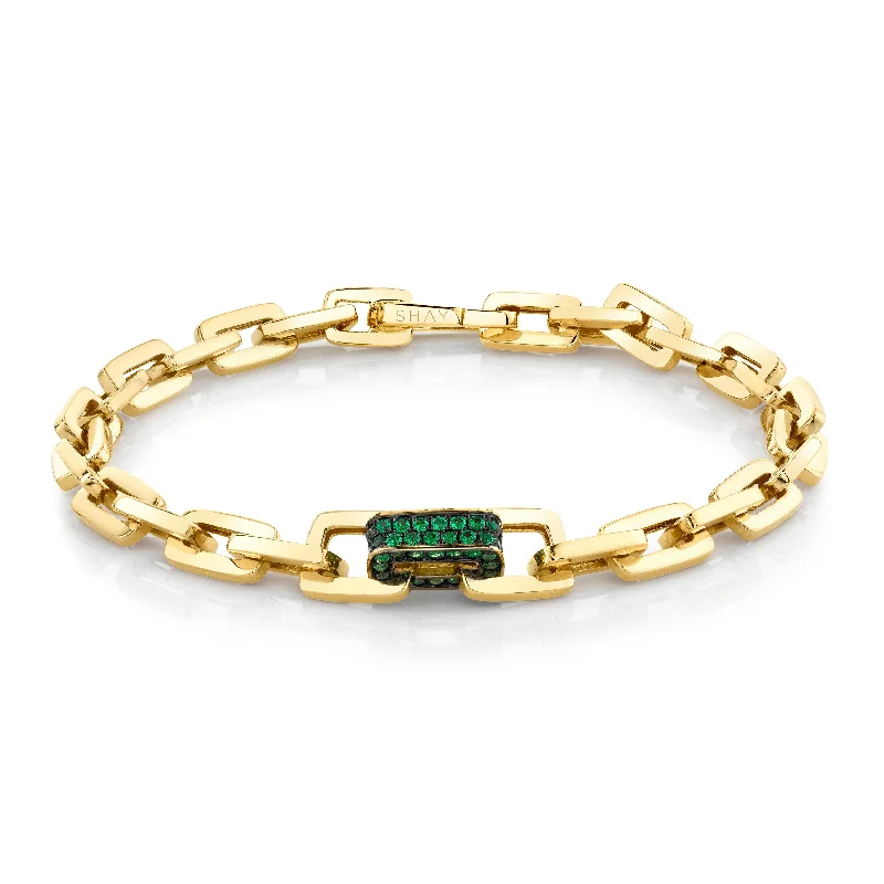 Stunning Jewelry At A Fraction Of The Price SINGLE PAVE GREEN GARNET SOLID GOLD MINI DECO LINK BRACELET
