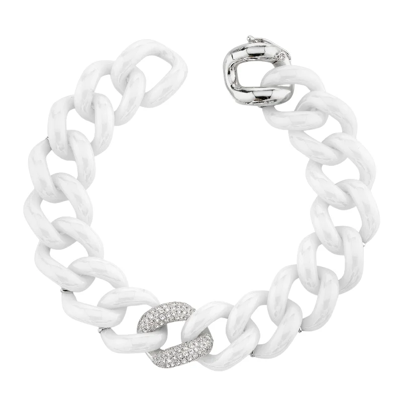 Shop Dazzling Jewelry With Special Promotional Discounts DIAMOND SINGLE PAVE WHITE CERAMIC JUMBO LINK BRACELET