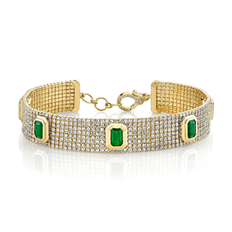 The Perfect Jewelry Piece At The Perfect Price EMERALD & DIAMOND HALO PAVE CUFF BRACELET The Perfect Jewelry Piece At The Perfect Price EMERALD & DIAMOND HALO PAVE CUFF BRACELET